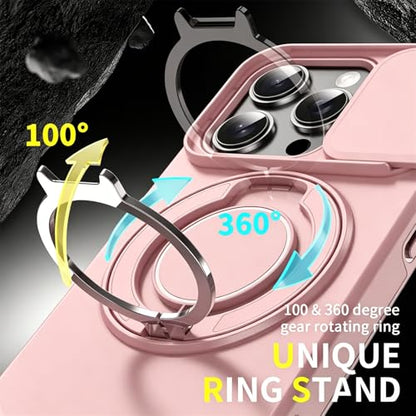 Rugged Shockproof Case for iPhone 17 Pro Max, Heavy Duty Protective Phone Case with Slide Camera Cover, 360° Rotatable Ring Stand & Magnetic Car Mount Compatible (Pink,iPhone 17 Pro Max) - color: Pink