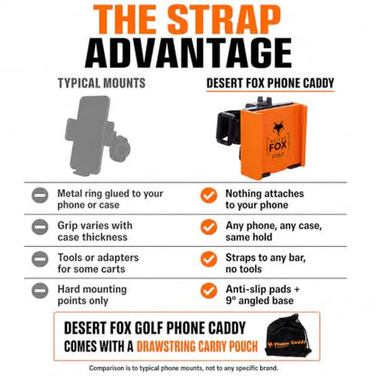 Strap Style Golf Cart Phone Holder, Golf Cart Phone Mount by Desert Fox - color: Orange