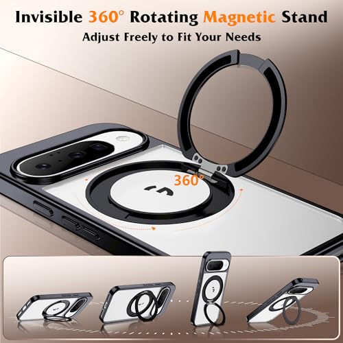 Compatible with Clear Google Pixel 9 Case & Pixel 9 Pro Case 6.3'' with 360° Magnetic Ring Stand [Plating Phone Cases],Black - color: Black, size: Pixel 9 & Pixel 9 Pro