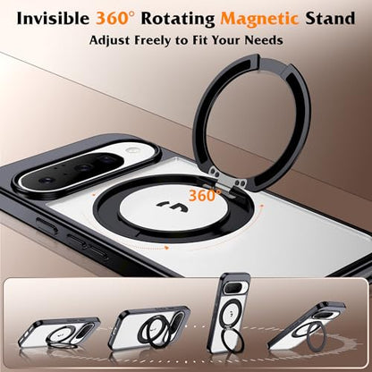 Compatible with Clear Google Pixel 10 Case & Google Pixel 10 Pro Case 6.3''with 360° Magnetic Ring Stand [Plating Phone Cases],Black - color: Black, size: Pixel 10 & Pixel 10 Pro