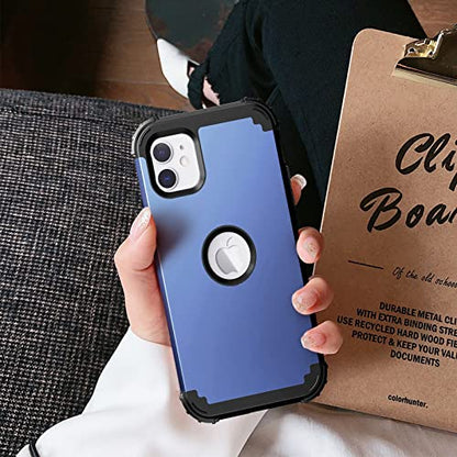 IDweel for iPhone 11 Case with Screen Protector(Tempered Glass), Hybrid 3 in 1 Shockproof Slim Fit Heavy Duty Protection Hard PC Cover Soft Silicone Bumper Full Body Case,Peace Blue/Black - color: Peace Blue/Black