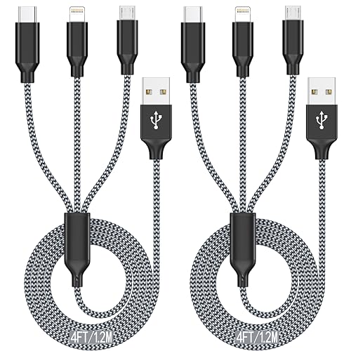 3 in 1 Multi Charging Cable 4ft 2Pack,MFi Certified fast charger cord - color: Grey/Black-4ft
