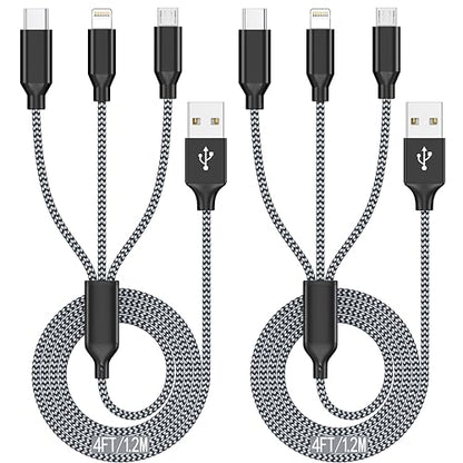 3 in 1 Multi Charging Cable 4ft 2Pack,MFi Certified fast charger cord - color: Grey/Black-4ft