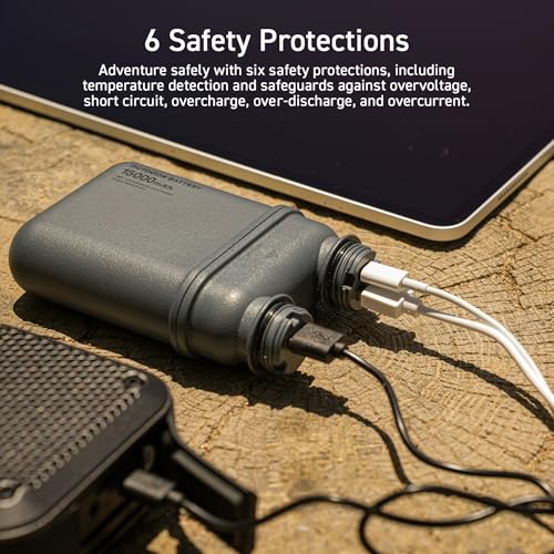 NESTOUT Rugged Power Bank, 15000mAh Outdoor Charger, 32W USB C Fast Charging PD, Waterproof IP67, Heavy Duty Shockproof, Tactical Battery Pack for iPhone Tablet Hiking Camping Survival (Gray) - color: Gray Blue