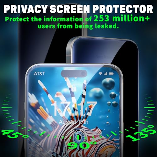 3 Pack for iPhone 14 Pro Max iPhone15 iPhone 16 Pro Max Screen Protector,Tempered Glass,2 HD 1 Privacy with Installation Frame Anti-spy HD 12FT Military Grade Shatterproof Bubble Free - size: 99001