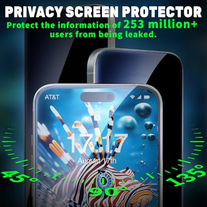 3 Pack for iPhone 14 Pro Max iPhone15 iPhone 16 Pro Max Screen Protector,Tempered Glass,2 HD 1 Privacy with Installation Frame Anti-spy HD 12FT Military Grade Shatterproof Bubble Free - size: 99001