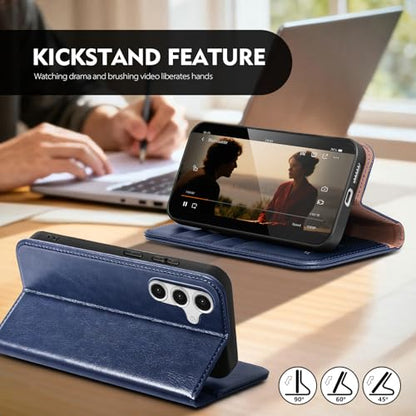 Compatible with Samsung Galaxy S25 FE Case Wallet with Card Holder [4 Card Slots] Kickstand [RFID Blocking] PU Leather Phone Case Flip Folio Protective Cover TPU Shockproof,Blue - color: Blue, size: Samsung Galaxy S25 FE
