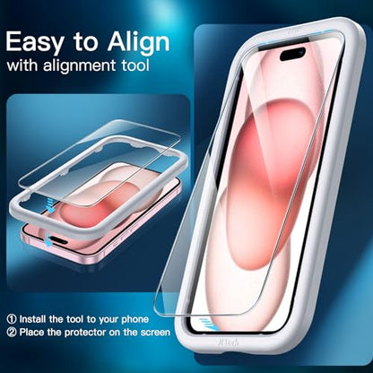 JETech Screen Protector for iPhone 15, 3-Pack | 9H Tempered Glass, HD Clear, Anti-Scratch Protection, Easy Installation Tool - size: iPhone 15