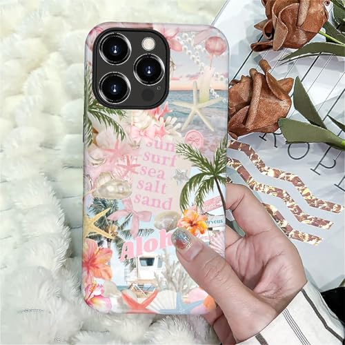 Case for iPhone 16 Pro Max, Cute Phone Case, Aloha Summer Collage | Hybrid 2-Layer Phone Cover，Military-Grade Protection Durable Shockproof Anti-Scratch Cases - color: Pink Aloha Summer Collage, size: Iphone 16 Pro Max
