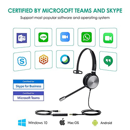 Yealink UH36 USB Headset with Mic 3.5mm Wired Headphones for PC Computer