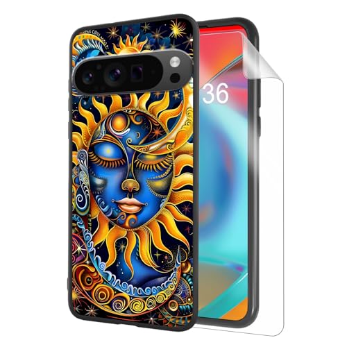 for Google Pixel 9 Pro XL Phone Case, TPU Shockproof Full Body Protection 6.8" Sun Moon Stars Cover for Pixel 9 Pro XL, Lightweight Compatible Wireless Charging, Screen Protector Film - color: Sun Moon Stars