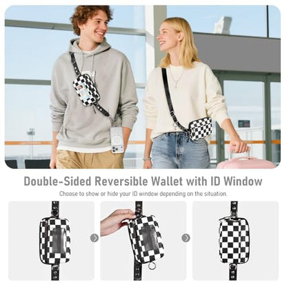 Tiostep Clip and Go Strap for Phone with Wallet Crossbody Phone Lanyard Adjustable and Detachable RFID Wristlet Wallet (Black White Checkered, Medium) - color: Black White Checkered, size: Medium