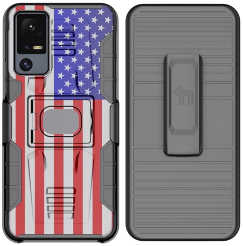 Nakedcellphone Rugged Combo for Jitterbug Smart 4 Phone Case - USA Flag | Hybrid Cover + Belt Clip Holster, Rotating Holder, Ring Grip, with Kickstand, Mounting Plate, Fits Lively Smart4 or TCL 40XL - color: USA Flag