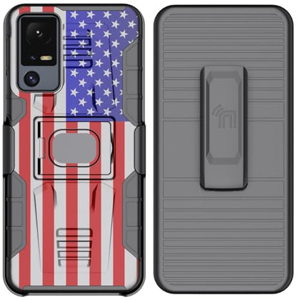 Nakedcellphone Rugged Combo for Jitterbug Smart 4 Phone Case - USA Flag | Hybrid Cover + Belt Clip Holster, Rotating Holder, Ring Grip, with Kickstand, Mounting Plate, Fits Lively Smart4 or TCL 40XL - color: USA Flag