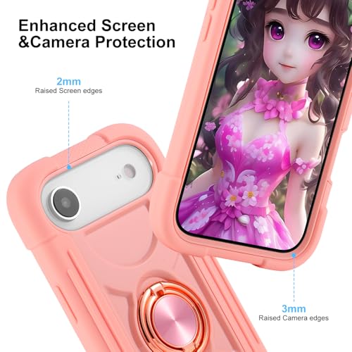 MARKILL Compatible with iPhone Air Case 6.5 Inch 2025 with 360 Degree Rotate Ring Stand, Military Grade Drop Protection Full Body Rugged Protective Case Kids Pink - color: Pink, size: iPhone Air 6.5"