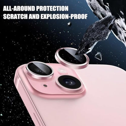 2 Pack Camera Lens Protector for iPhone 14/14 Plus/iPhone 15/iPhone 15 Plus,9H Tempered Glass Scratch Resistant Metal Ring Camera Cover Accessories,Gold - color: Gold