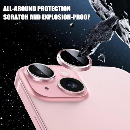 2 Pack Camera Lens Protector for iPhone 14/14 Plus/iPhone 15/iPhone 15 Plus,9H Tempered Glass Scratch Resistant Metal Ring Camera Cover Accessories,Black - color: Black