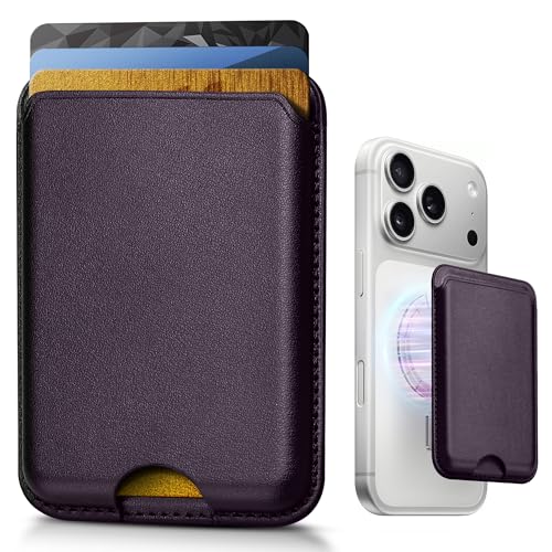 Stronger Magnetic Wallet for iPhone 17/16/15/14/13/12 Series, Slim Leather Magnetic Card Holder with RFID Blocking, N52 Magnet Phone Wallet, Fit 3 Cards, Dark Purple - color: Dark Purple