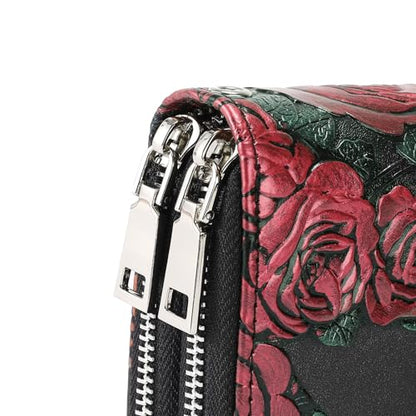 GOIACII Women's Wallet RFID Blocking Leather Wristlet - color: B03 Red Rose