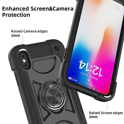 MARKILL Compatible with iPhone X/iPhone Xs Case 5.8 Inch with Ring Stand, Heavy-Duty Military Grade Shockproof Phone Cover for iPhone X/XS. Black - color: Black, size: iPhone X/iPhone XS 5.8"