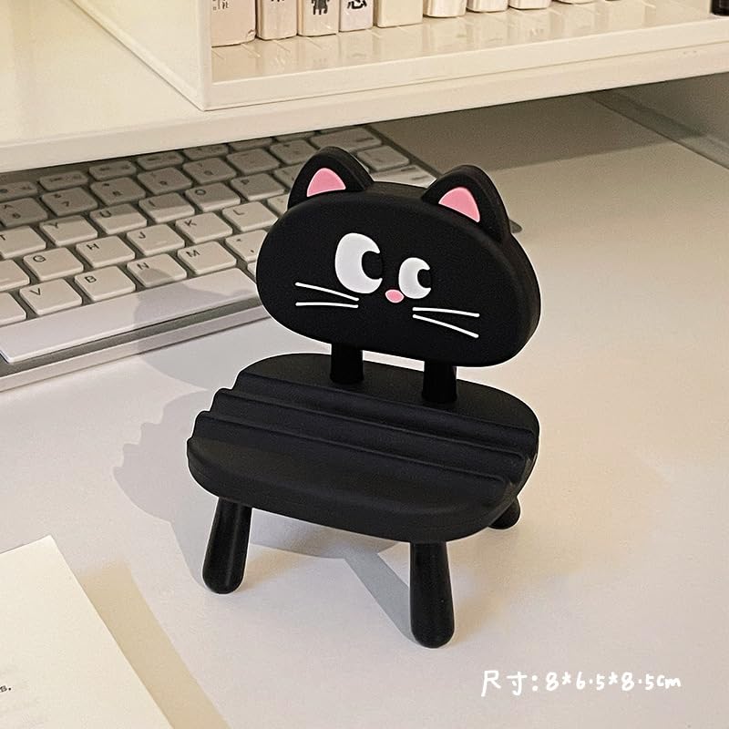 Super Cute Funny Face Animal Chair Cell Phone Stand, Adjustable Mobile Phone Support‌ Holder‌ Cellphone Mount‌ for Desk, Compatible with Phone 17 16 15 14 13, Smartphone, Pad, Tablet -Black Cat - color: Black Cat