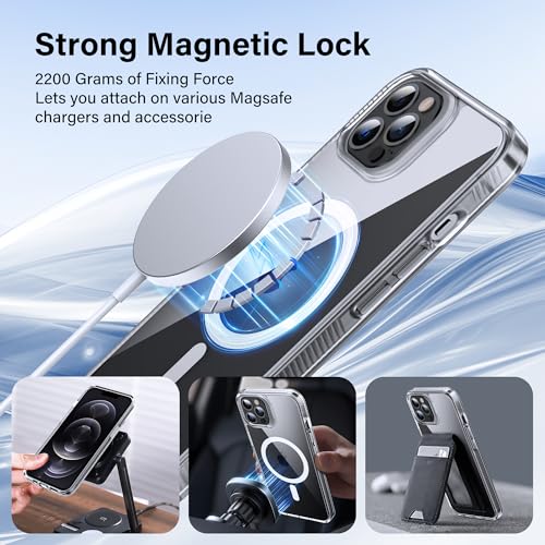 Supdeal Magnetic Clear Case for iPhone 12/12 Pro, [Compatible with MagSafe] [Non Slip Bumper & Not Yellowing] Military Grade Shockproof Transparent Silicone Phone Cover, 6.1", Transparent - color: Transparent, size: iPhone 12/12 Pro