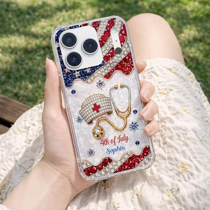4th of July Nurse Hat, Personalized Clear Phone Case, Gift for Nurses Custom Smartphone Cover Unique Independence Day Present Protective Accessories