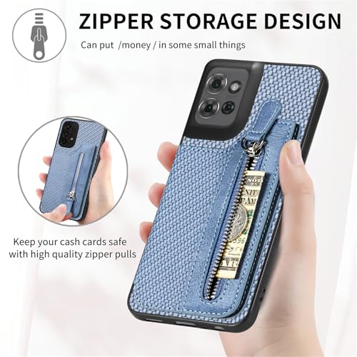 for Motorola Moto G Power 2026 Wallet Case with Card Holder, Slim | Shockproof Protective Phone Cases for Women, Carbon Fiber Pattern Design, Built-in 4 Credit Card Slots and 1 Zipper Pocket - color: Brown