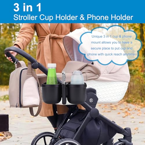 Accmor Stroller Cup Holder with Phone Holder, Bike Cup Holder, Universal Cup Holder for Uppababy Nuna Strollers, 2-in-1 Drinks Holder for Walker, Wheelchair, Scooter - color: Double Holder-Other Shape