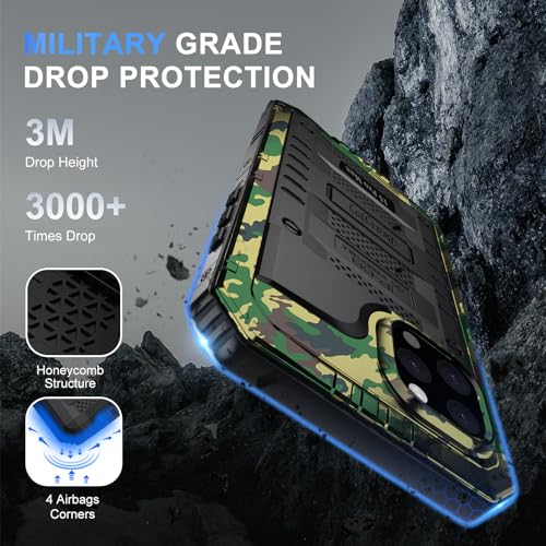 Beasyjoy Compatible with iPhone 15 Pro Max Case Waterproof, Metal Heavy Duty Full Body Protective Case with Built-in Screen Protector, Military Grade Shockproof Defender Rugged Cover 6.7", Camo - color: Camo, size: iPhone 15 Pro Max
