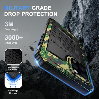 Beasyjoy Compatible with iPhone 15 Pro Max Case Waterproof, Metal Heavy Duty Full Body Protective Case with Built-in Screen Protector, Military Grade Shockproof Defender Rugged Cover 6.7", Camo - color: Camo, size: iPhone 15 Pro Max
