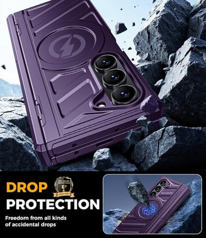 Magnetic for Galaxy Z-Fold-6 Case: Heavy Duty Armor Phone Case [Compatible with MagSafe][Hinge Protection][Dual Kickstand] Shockproof TPU+PC Cover for zfold 6 5G 2024 Purple - color: Purple