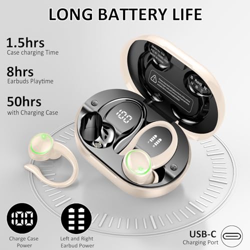 Matast Wireless Earbuds, Bluetooth Headphones Sports, Bass Fitness Earphones Gym Running, IP7 Waterproof Headset with Earhook Workout, Playback Over-Ear Buds with ENC Noise Cancelling Mic - color: Mickey White
