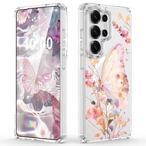 Designed for Samsung Galaxy S26 Ultra Case Magnetic Clear with Butterfly Flower Shockproof Protective Phone Case Cover for Women Girls - color: Butterfly Flower, size: s26 ultra case