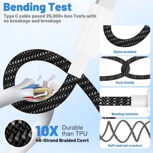 20W Lightning Cable to USB C, [Apple MFi Certified] Braided Fast Cable - color: Black, size: 20W-6FT+10FT