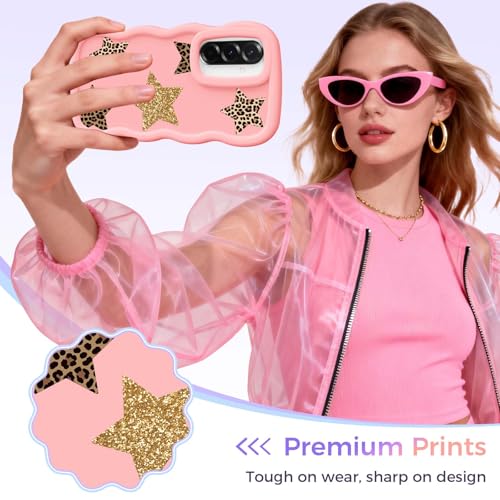 for Galaxy A36 Phone Case, Wavy Soft TPU, Pink-Leopard Star | Wavy Frame Design, Soft Slim TPU, Full Camera Lens Protection, Shockproof Phone Cover - color: Pink-Leopard Star, size: Samsung A36