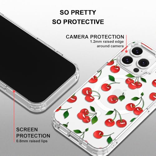 MOSNOVO Case for iPhone 13 Pro, [Compatible with Magsafe] [Buffertech 6.6ft Military-Grade Drop Protection] [Anti Peel Off Tech] Clear Phone Case Design - Cute Cherry - color: Cute Cherry, size: iPhone 13 Pro
