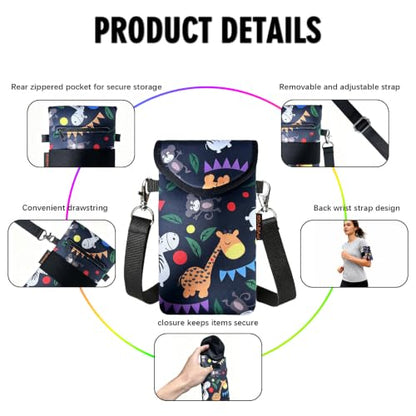 Neoprene Phone Sleeve Pouch Case Bag for Men Women w/Crossbody Strap/Neck Lanyard for iPhone 17/16/15/14 Pro Max, Samsung S25，Pixel 10 - color: Gentle Giraffe