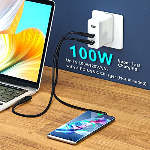 USB C to USB C Cable 100W 1ft 90 Degree Fast Charging Nylon Braided 3-Pack