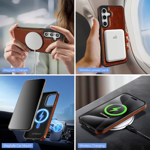 SkyEagle Compatible with Magsafe 2 in 1 Detachable Galaxy S25 Wallet Case with Card Holder,Women Men Magnetic PU Leather RFID Blocking Flip Kickstand Credit Slots for Galaxy S25 6.2",Brown - color: Brown, size: Samsung Galaxy S25 - 6.2"