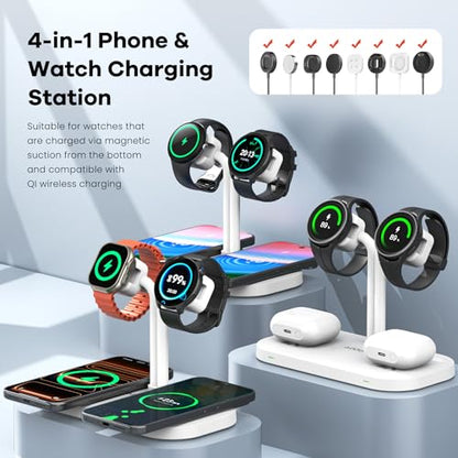 4 in 1 Dual Wireless Charging Dock and Watch Stand - color: A422SW-White