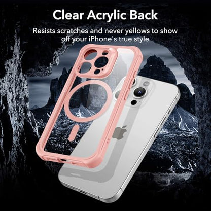 ESR for iPhone 15 Pro Max Case, Compatible with MagSafe, Full-Body Military-Grade Drop Proof Case with Built-in 9H+ Tempered Glass Screen Protector, Armor Series, Clear Pink | Compatible with MagSafe, with Camera Lens Protector, Military-Grade Drop Protec