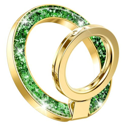 GVIEWIN Magnetic Phone Ring Holder, Compatible with MagSafe Phone Grip | Adjustable Stand, Magnet Phone Ring Kickstand, for iPhone 17/16/15/14/13/12 Pro Max Plus Air/Other Phones (Glitter/Green) - color: Glitter/Green