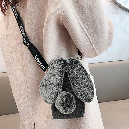 Rabbit Ear Case for Moto G Power 5G 2024, Fuzzy Fluffy Cute Girls Kids Plush Ball Bunny Fur Soft Bumper Protective Cover, Dark Grey - color: Dark Grey, size: Moto G Power 5G 2024