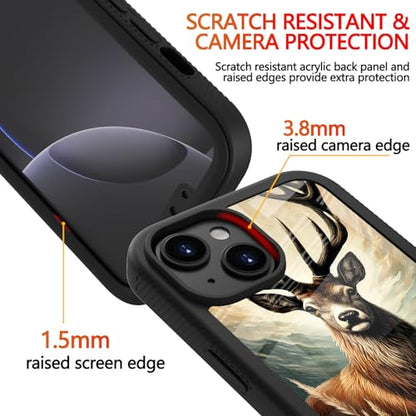 Compatible with iPhone 14 / iPhone 13 Case – Rugged Full-Body Protective Cover for Women Men Dual Layer Shockproof Bumper, Heavy-Duty Phone Case - Deer Flower Mountain 096 - color: Deer Flower Mountain 096