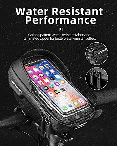 ROCKBROS Bike Phone Mount Bag, Waterproof Handlebar Bag for Cycling | Water-resistant Phone Bag Fits Phones Up to 6.5", with Touch Screen Access, Storage Space and Reflective Strips for Cycling - color: black 2