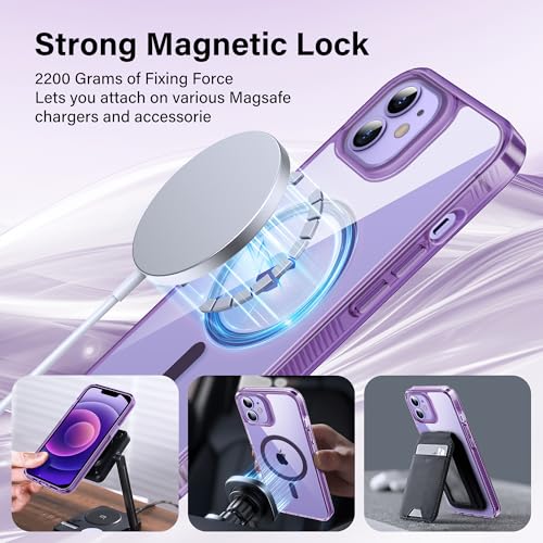 Supdeal Magnetic Clear Case for iPhone 12/12 Pro, [Compatible with MagSafe] [Non Slip Bumper & Not Yellowing] Military Grade Shockproof Transparent Silicone Phone Cover, 6.1", Purple - color: Purple, size: iPhone 12/12 Pro