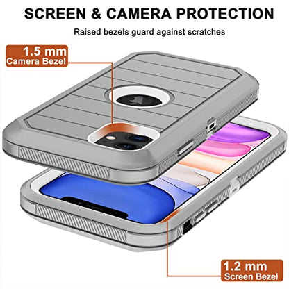 for iPhone 11 Case with Belt Clip Holster, 2 x Screen Protector, [Military Grade] Heavy Duty Full Body Shockproof Dust-Proof Drop Proof Rugged Protective Cover for Apple iPhone 11 (Gray White B) - color: Gray B