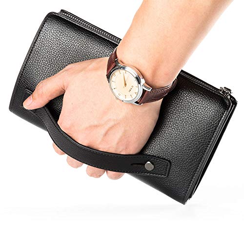 Mens Wallet Long Purse Leather Clutch Large Business Handbag Phone Card Holder Case Gift for Men Father Son Husband Boyfriend - color: Y-black