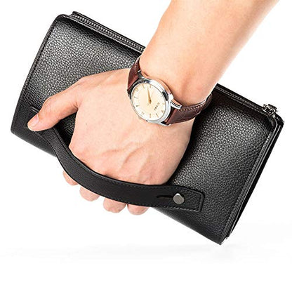 Mens Wallet Long Purse Leather Clutch Large Business Handbag Phone Card Holder Case Gift for Men Father Son Husband Boyfriend - color: Y-black